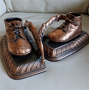 vintage baby shoe bookends in copper color finish