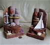 1989 vintage Steinmaster nautical chalkware bookends with ship and pier theme