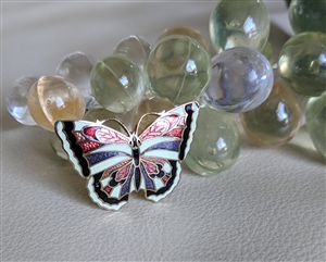 Vintage 1970s gold tone butterfly brooch pin red blue enamel wings