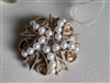 1960 vintage gold tone wavy ribbon and faux pearl dome brooch pin