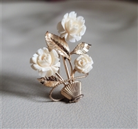 Vintage 1960 Van Dell gold filled floral bouquet brooch jewelry with carved white flowers