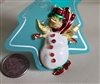 Vintage gold tone enameled snowman holiday brooch pin with colorful bead buttons