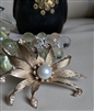 vintage preowned bsk gold tone satin finish faux pearl flower brooch