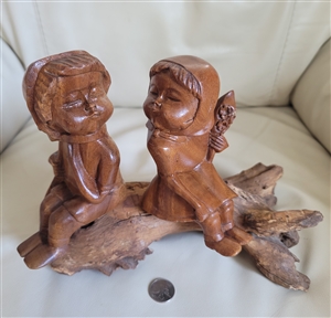 mid century hand carved wood folk art kissing buddies