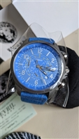 Mens Versus by Versace Soho 44mm blue silver and yellow chronograph watch in original box with fabric pouch and booklets