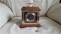 1980s Hamilton West German quartz bracket mantel clock with dark wood case and brass handle preowned vintage sells as is 1980s Hamilton West German quartz bracket mantel clock with dark wood case and brass handle preowned vintage sells as is