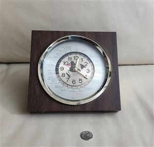 1980s Verichron GMT world time console clock with integrated time conversion dial and rear mechanism identification numbers 1980s Verichron GMT world time console clock with integrated time conversion dial and rear mechanism identification numbers
