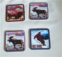 Porcelain Coasters bison moose and snowboarder set in colorful design Teton National Park
