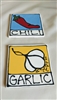Porcelain coasters trivets chili and garlic images in colorful finish black backing cover