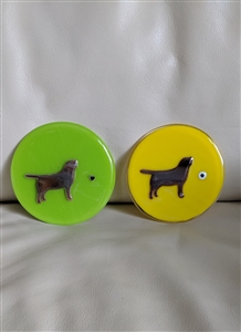 preowned colorful round fused glass dog coasters set of 2