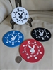 Preowned vintage Playboy Bunny rubber coaster set with gambling chip design for display