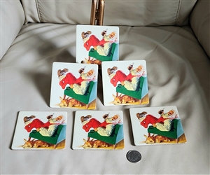 Set of 4 Coca-Cola Santa Claus face coasters with cork backing year 2000