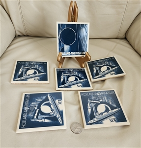 Preowned vintage Holland America Line Delft Blue ceramic ship coasters set of six