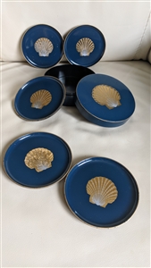 preowned otagiri plastic lacquer coaster 5 coasters with blue box 1970s
