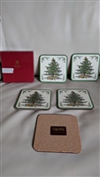 Vintage Spode Christmas Tree cork backed set of five coasters showing preowned condition