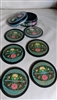 Vintage hand painted paper mache coaster set with floral folk design and storage box
