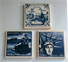 Holland America Line vintage porcelain white and blue coasters in set of 3 vintage table setting accessories gifts