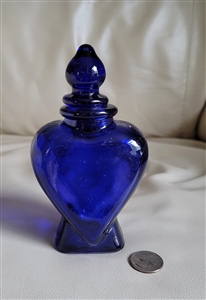 Cobalt blue glass heart shaped perfume bottle