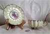 Amazing teacup and saucer in olive green Japan beautiful colors collectible porcelain