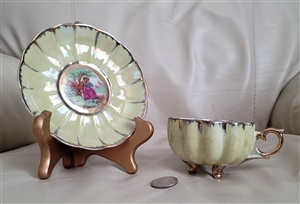 Amazing teacup and saucer in olive green Japan beautiful colors collectible porcelain