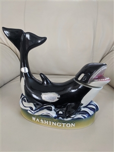 Vintage 1972 Ezra Brooks Washington State orca porcelain decanter with head stopper