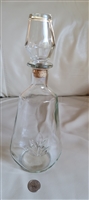 Vintage 1970s clear glass carafe or decanter with leaf-like embossment and cork stopper