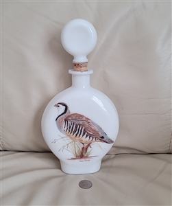 Vintage 1969 Jim Beam milk glass Chukar Partridge field bird decanter with matching stopper
