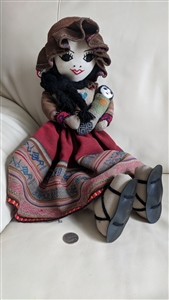 South American Ethnic 15 inch tall Rag Doll decor vintage raggedy stuffed doll display and collectible