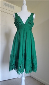 catherine malandrino emerald green silk cocktail dress size 10 require mending