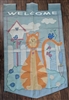 Nylon flag vintage Cat by a picket fence, Welcome, banner 43 in display