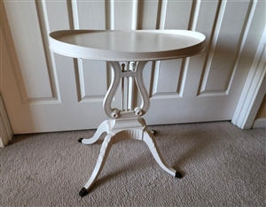 Vintage Mersman 6651 mahogany harp shaped side table painted white with lyre base