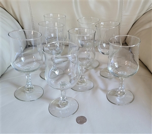 vintage clear glass water goblets set of eight on footed pedestal bases preowned