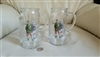 vintage set of two 1980 glass beer steins in shape of golf bags with two golfer decoupage marked canada barware in preowned condition