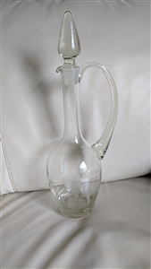 Vintage etched glass decanter in unique slim design with floral etchings