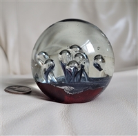vintage art glass paperweight lava lamp pattern red charcoal bubble inclusions preowned