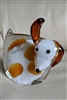 vintage art glass dog figurine paperweight white yellow spotted decor preowned