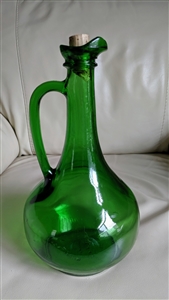 1976 Wine World green glass long neck handle decanter carafe with cork