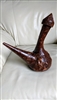 Vintage leather embossed amber glass Don Quixote decanter bottle with cork topper
