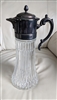 Tall vintage silver plated and fluted cut glass wine claret jug pitcher with hinged lid