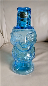Vintage Indiana Glass Tiara Exclusives blue Jolly Mountaineer decanter with shot glass