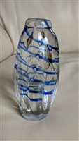 1989 Ann Corcoran Nourot studio art glass blue swirl perfume bottle and bud vase