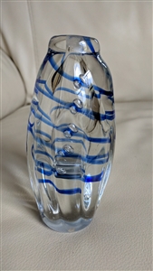 1989 Ann Corcoran Nourot studio art glass blue swirl perfume bottle and bud vase