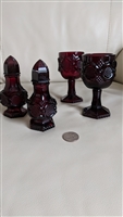 Avon Cape Cod ruby red set of glasses and shakers great pressed glass collectible home decor