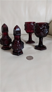 Avon Cape Cod ruby red set of glasses and shakers great pressed glass collectible home decor