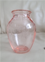 Vintage Anchor Hocking Cameo pattern small pink glass vase