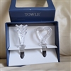 Towle crystal heart and finial bottle stopper set made in Austria, displayed in original blue presentation gift box with brilliant faceted clear crystal detailing