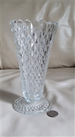Vintage Indiana Glass clear Diamond Point pattern 8 inch footed pedestal vase
