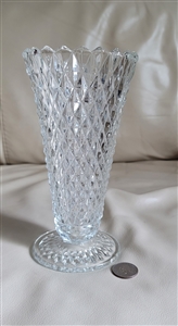 Vintage Indiana Glass clear Diamond Point pattern 8 inch footed pedestal vase