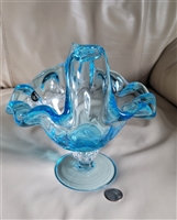 Murano Art Glass Crystal basket Italy blue elegant collectible glass display