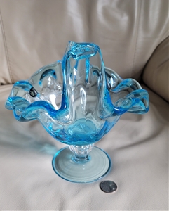 Murano Art Glass Crystal basket Italy blue elegant collectible glass display